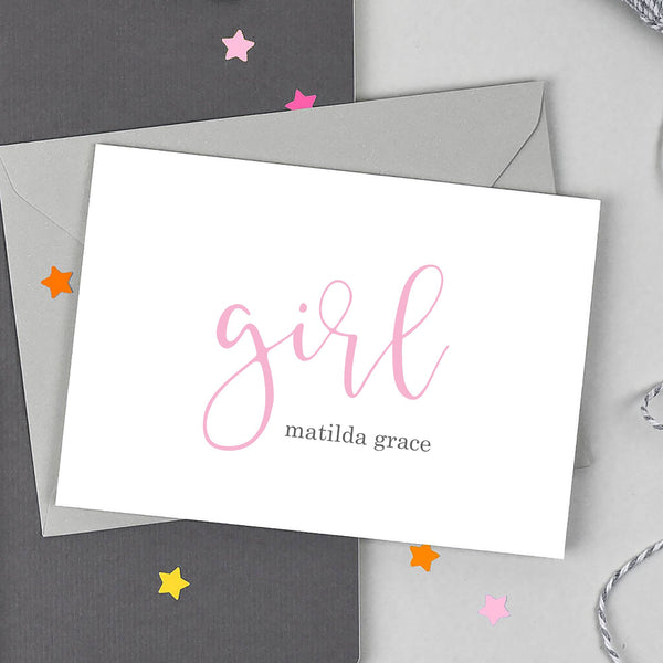 Personalised New Baby Girl Script Card - Studio 9 Ltd