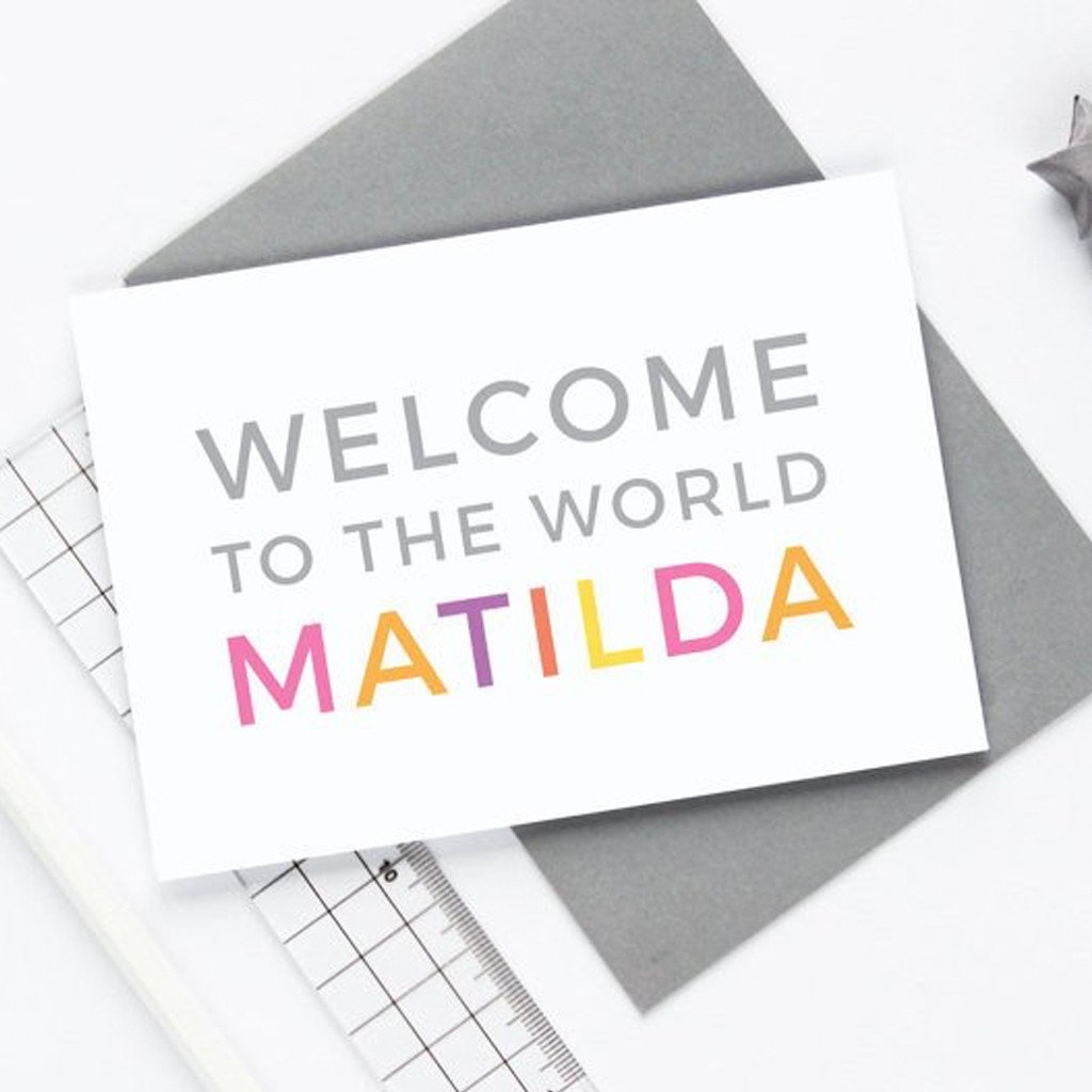 Personalised Welcome to the Word Baby Girl Card - Studio 9 Ltd