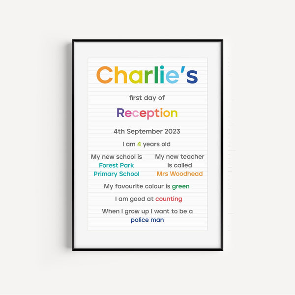 personalised first day of school print