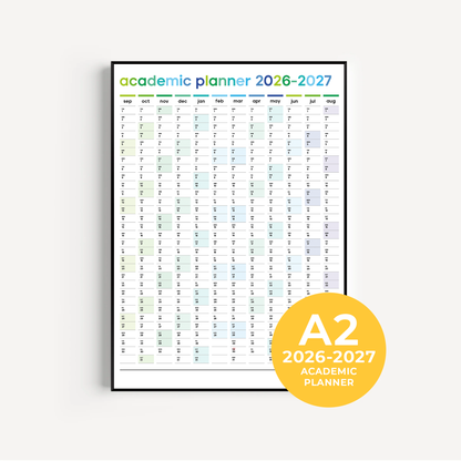 2026–2027 Academic Wall Planner | A2 Wall Calendar | Portrait | Blue
