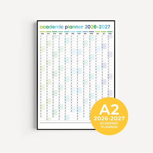 2026–2027 Academic Wall Planner | A2 Wall Calendar | Portrait | Blue