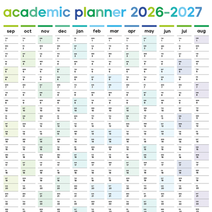 2026–2027 Academic Wall Planner | A2 Wall Calendar | Portrait | Blue