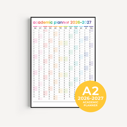 2026-2027 Academic Wall Planner | A2 Wall Calendar | Portrait | Multicolour