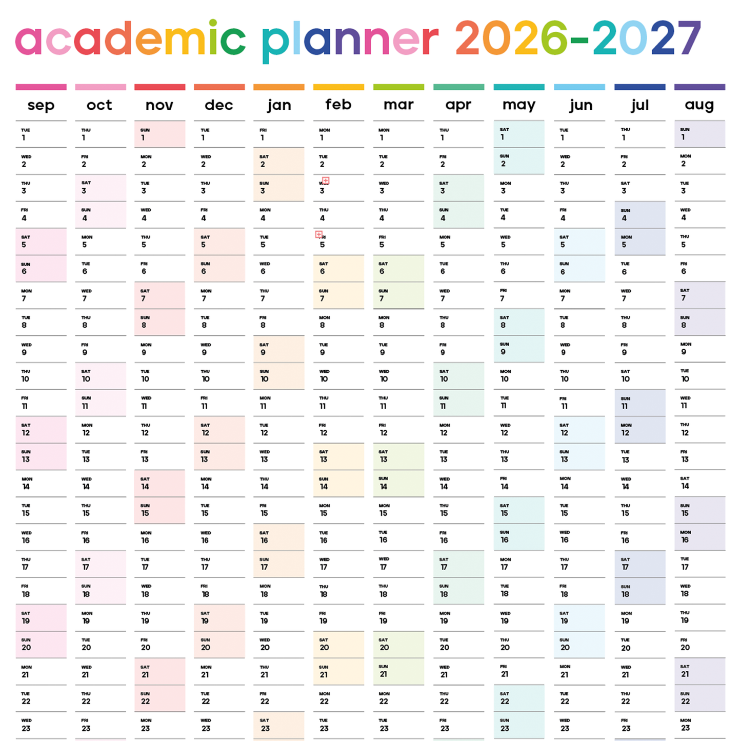 2026-2027 Academic Wall Planner | A2 Wall Calendar | Portrait | Multicolour