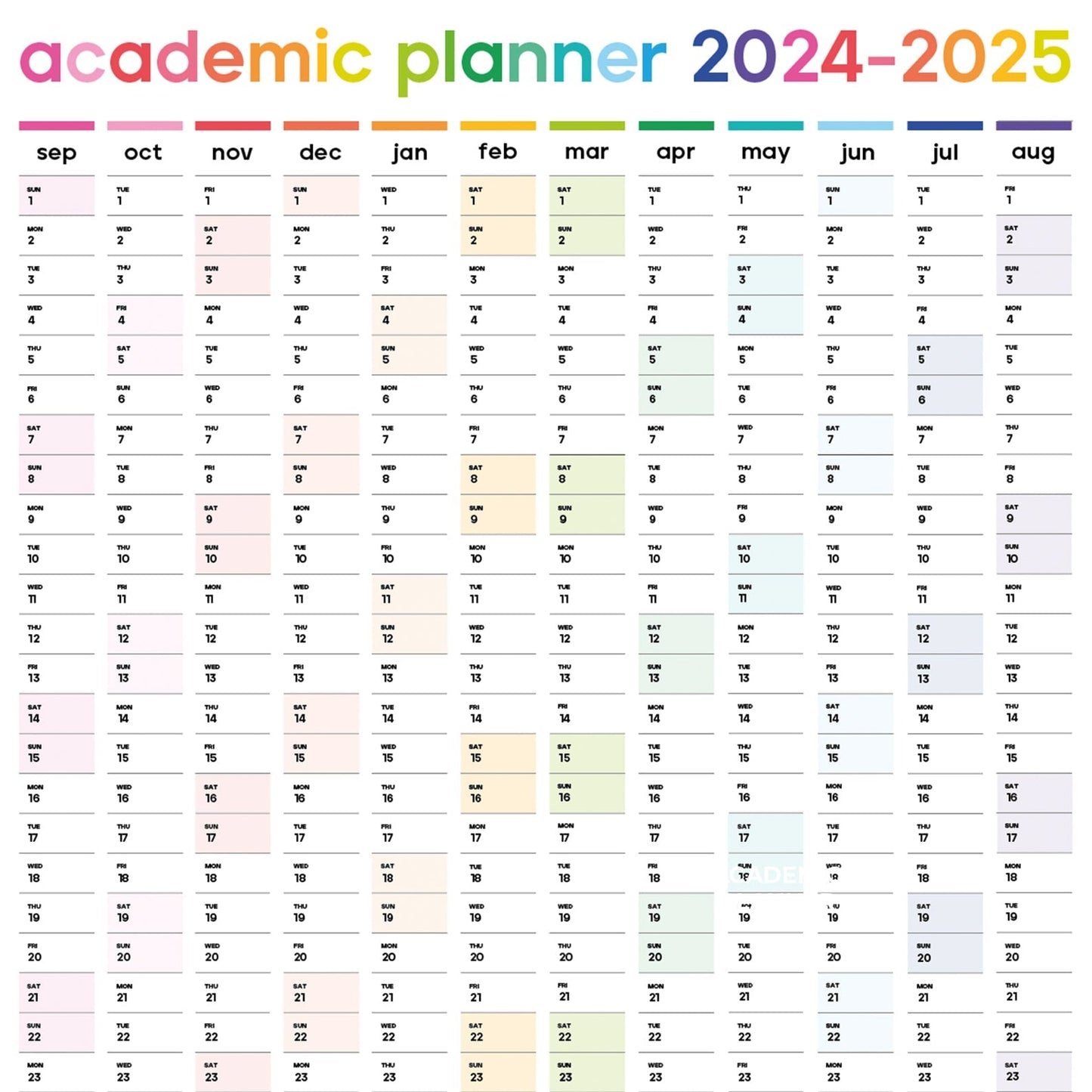 2024-2025 Academic Wall Planner