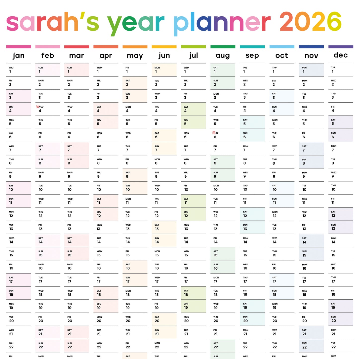 Personalised 2026 Year Planner / Multicoloured
