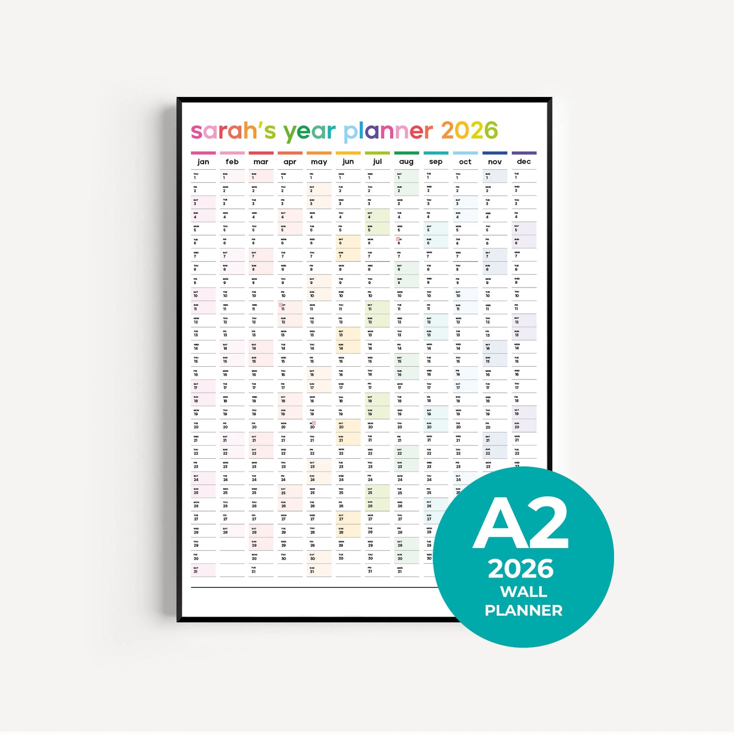 Personalised 2026 Year Planner / Multicoloured