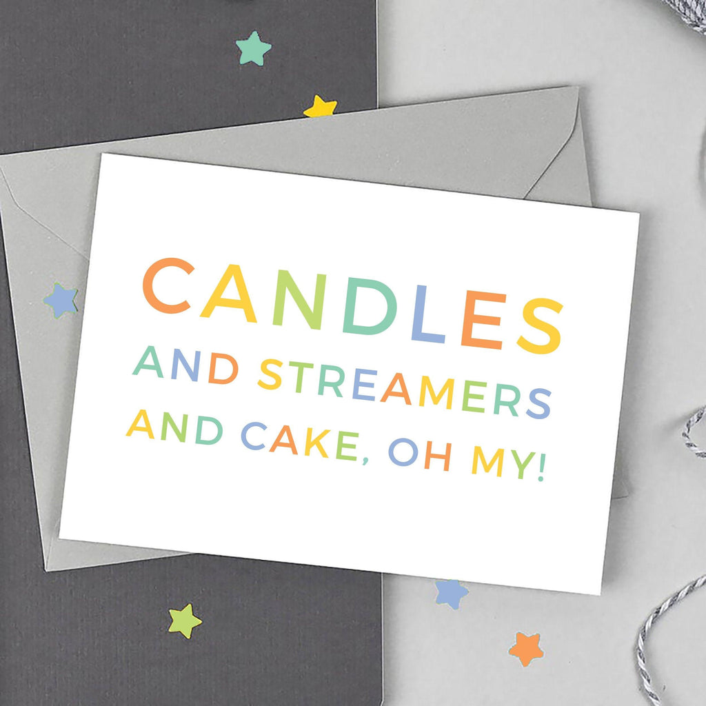 Candles and Streamers and Cake Birthday Card - Studio 9 Ltd