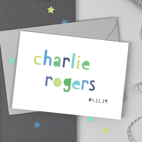 Personalised New Baby Boy Card - Studio 9 Ltd