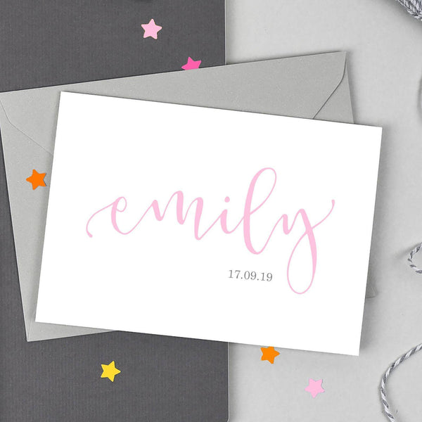 Baby Girl Name and Date Card - Studio 9 Ltd